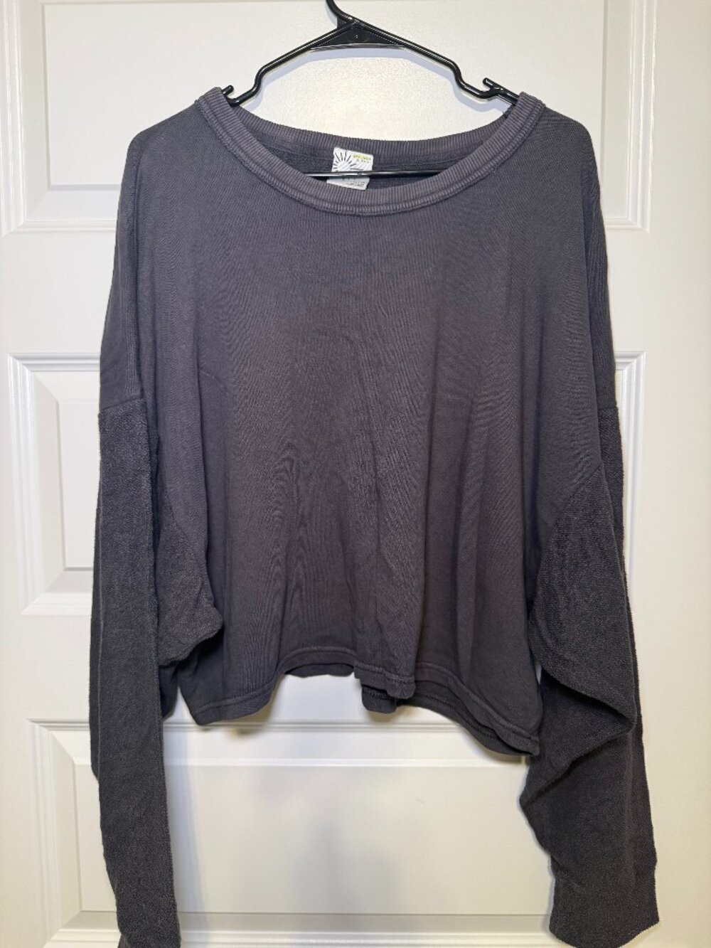 Aerie Textured Oversized Crew Sweatshirt Terry Panel Pullover